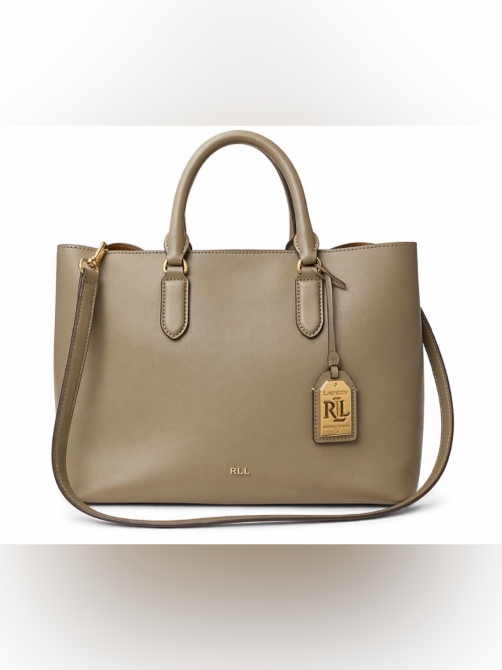 Ralph Lauren Olive-Taupe Leather Tote with Gold Hardware - Picture 1 of 7